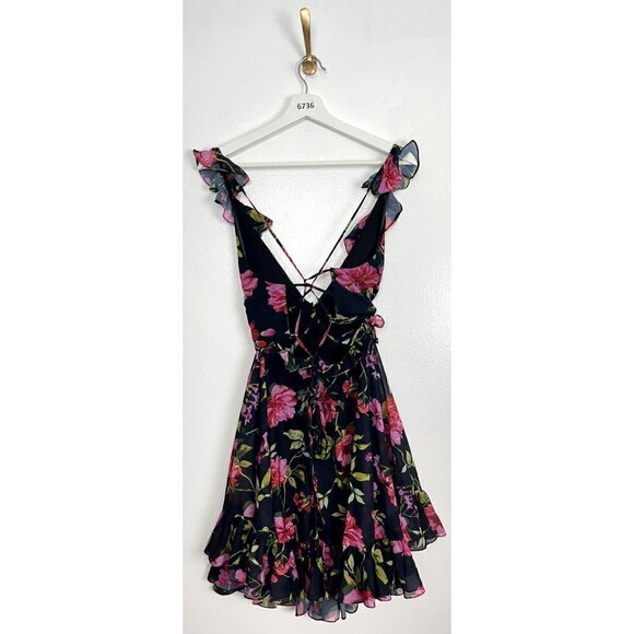 MAC DUGGAL Ruffle Cutout Lace-Up Mini Dress in Black Multi Size US 10 - Picture 5 of 9